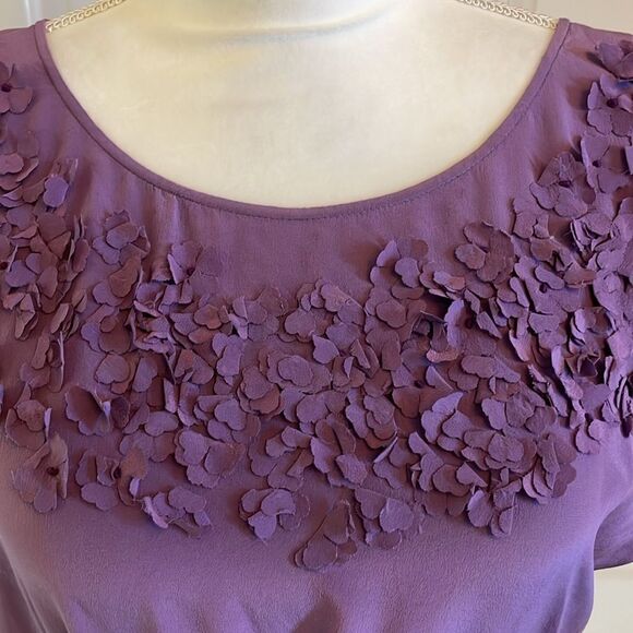 Rebecca Taylor Purple Silk Floral Appliqué Blouse size 8 - Picture 3 of 8